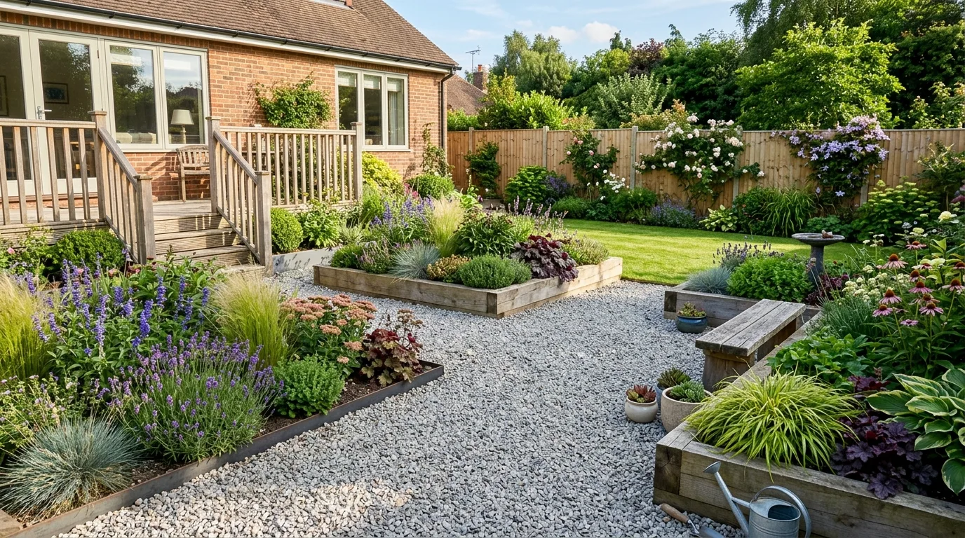 Open Gravel Area With Repeated Planting